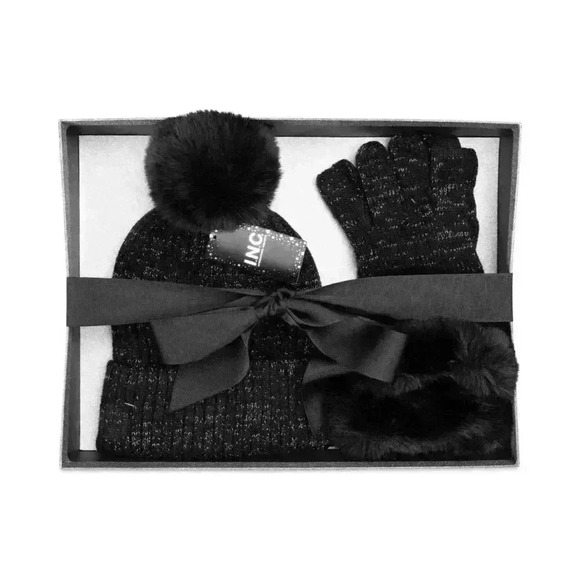 I.n.c. International Concepts Women's Beanie & Gloves Gift Set, Black, Small - Picture 1 of 1